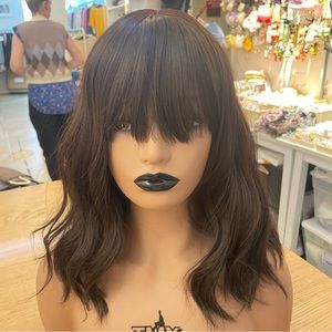- Human hair blend brown bob wavy wig